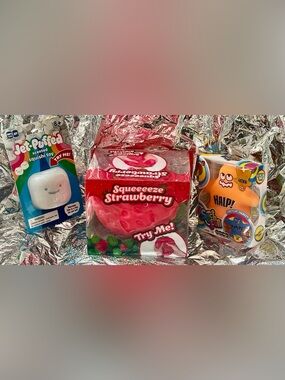 Squeeeeze Strawberry, Such Fun Orange Halp! JET-PUFFED scented SQUISHI toy!